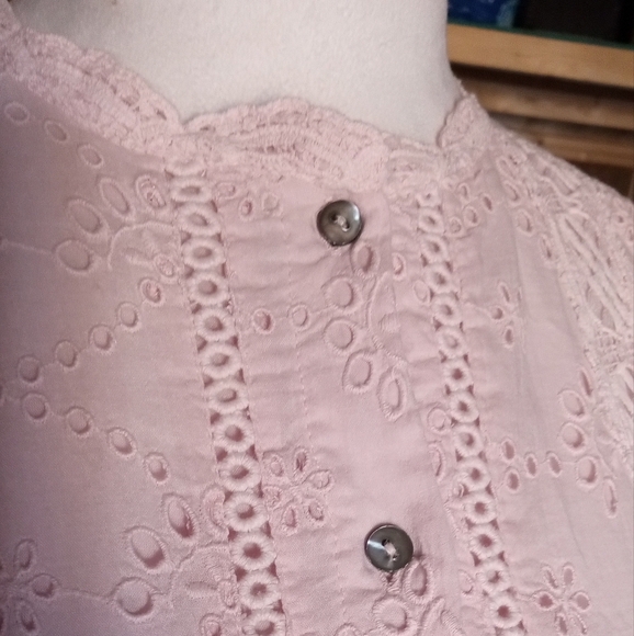 Sundance Baby Pink Marion Eyelet Lace Button Front Cotton Shirt Sz Petite Large - Picture 11 of 11